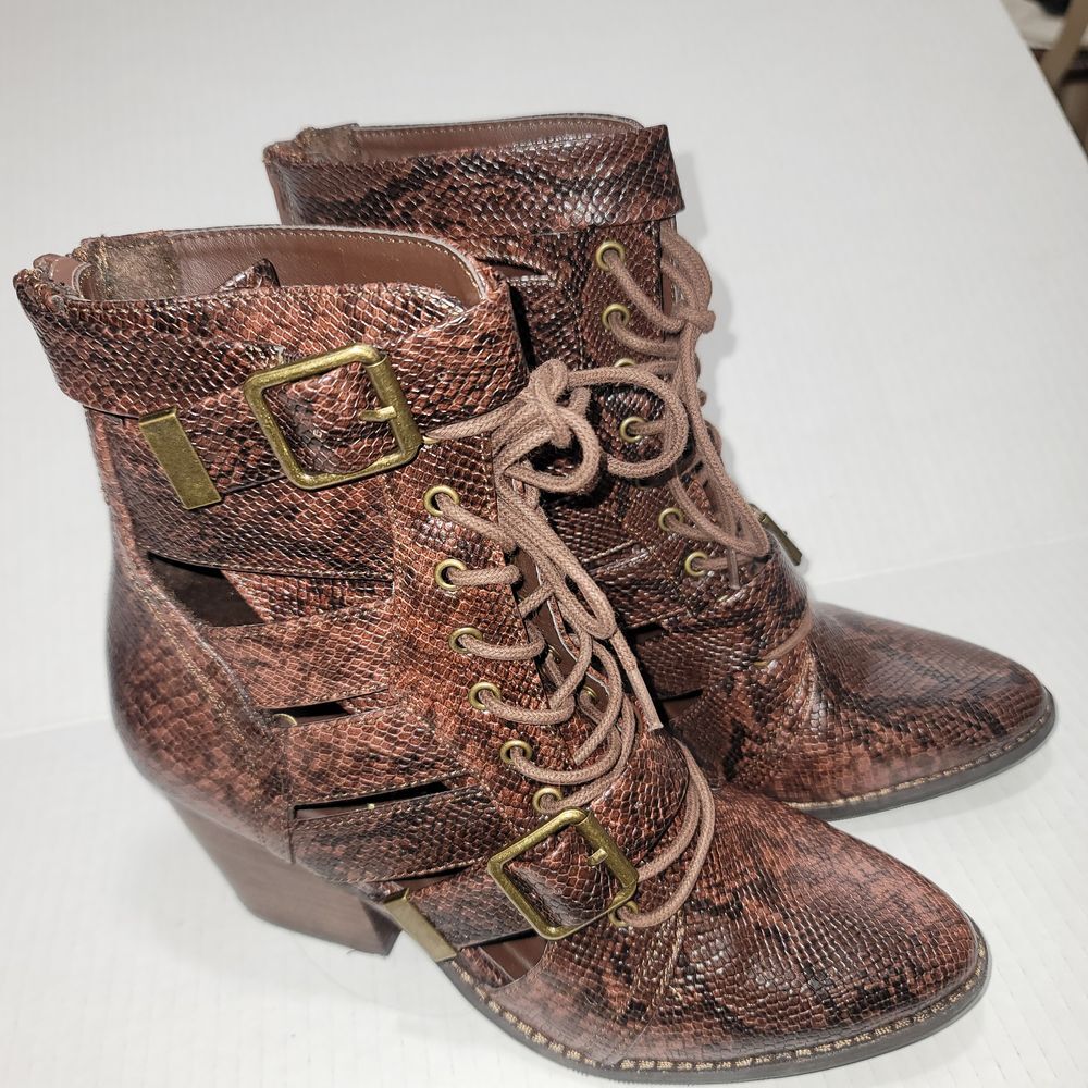 Women's Coconuts by Matisse Getty Western Snake Embossed Cutout Lace Up Boots 6 - Picture 5 of 7